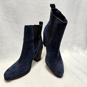 Splendid Chelsea Boots Womens 7.5 Navy Blue Suede Block Heel Ankle Booties SEO
